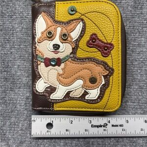 Chala Yellow Brown Corgi Applique Wristlet Wallet